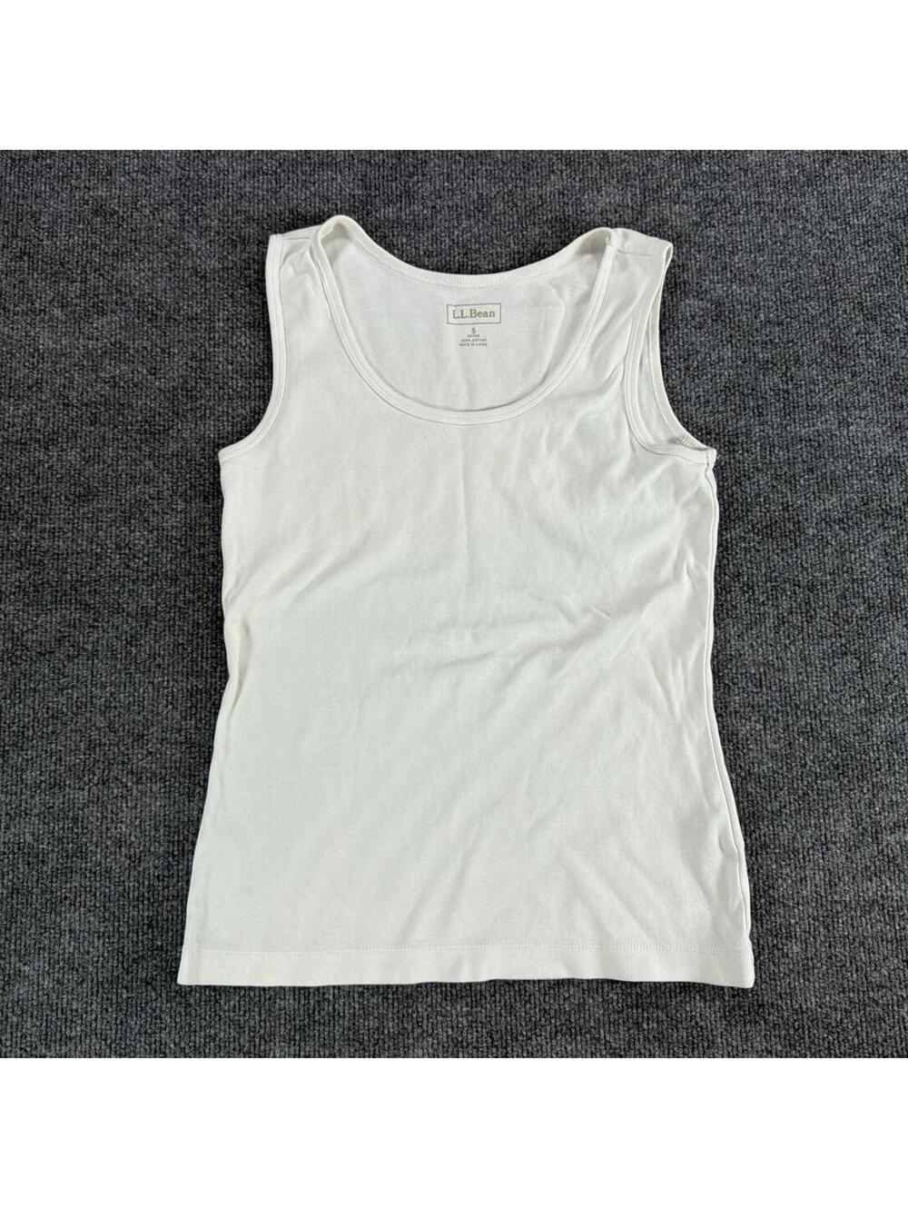 L.L.Bean White Tank Top Small - Basics, Layer, Summer, Ribbed, 100% Cotton